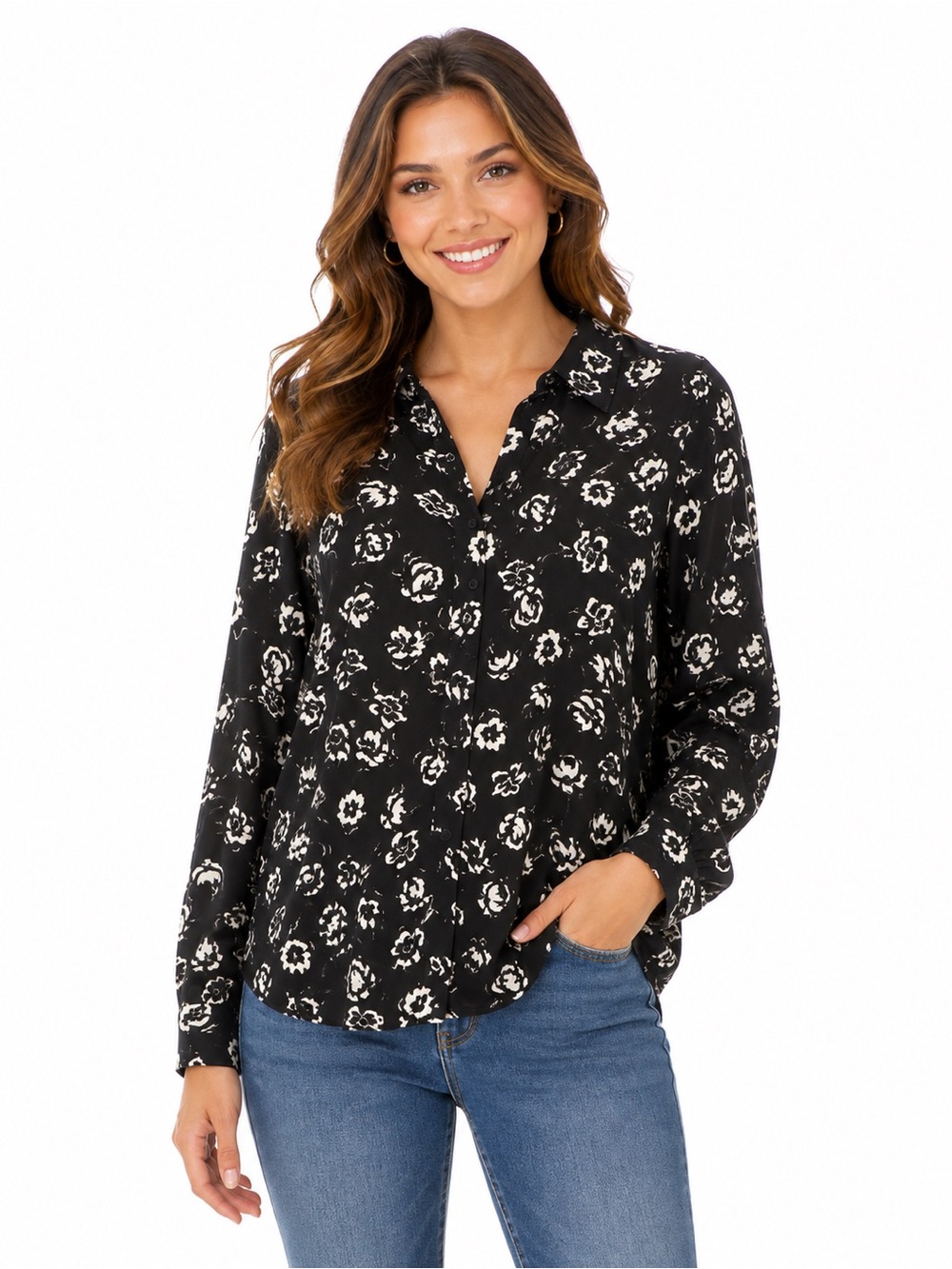 Ralph Lauren Black Shirt with White Floral Print